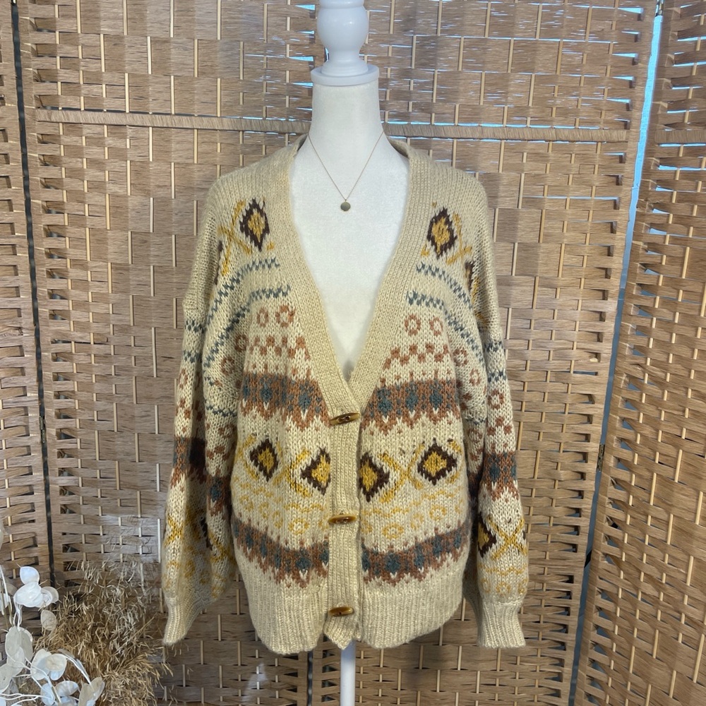 Cozy Fair Isle Knit Cardigan in Cream & Brown Super soft!